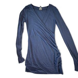 Y2K Vanity wrap shirt, long sleeve, dusty blue, size small